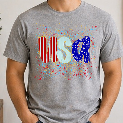 USA Patriotic Splash Shirt | Red White and Blue Americana Tee | Fourth of July Graphic T-Shirt | USA Independence Day Shirt