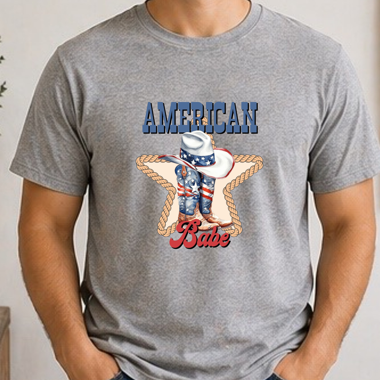 American Babe Shirt | Patriotic Cowgirl Boots & Cowboy Hat Graphic Tee