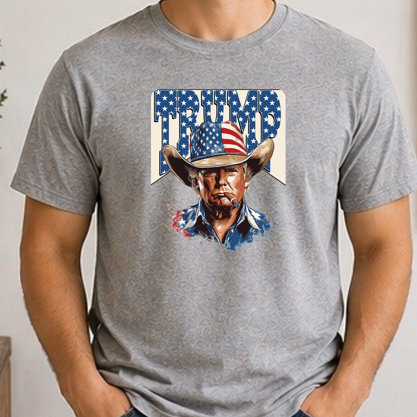 Trump Cowboy Shirt | Patriotic Western Graphic Tee | America First Country Style T-Shirt