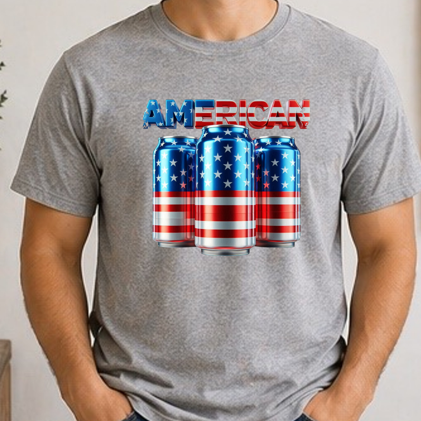 American Flag Beer Can Shirt | Patriotic Drinking Tee | Red White Blue Beer Lover T-Shirt | Fourth of July Party Graphic Tee