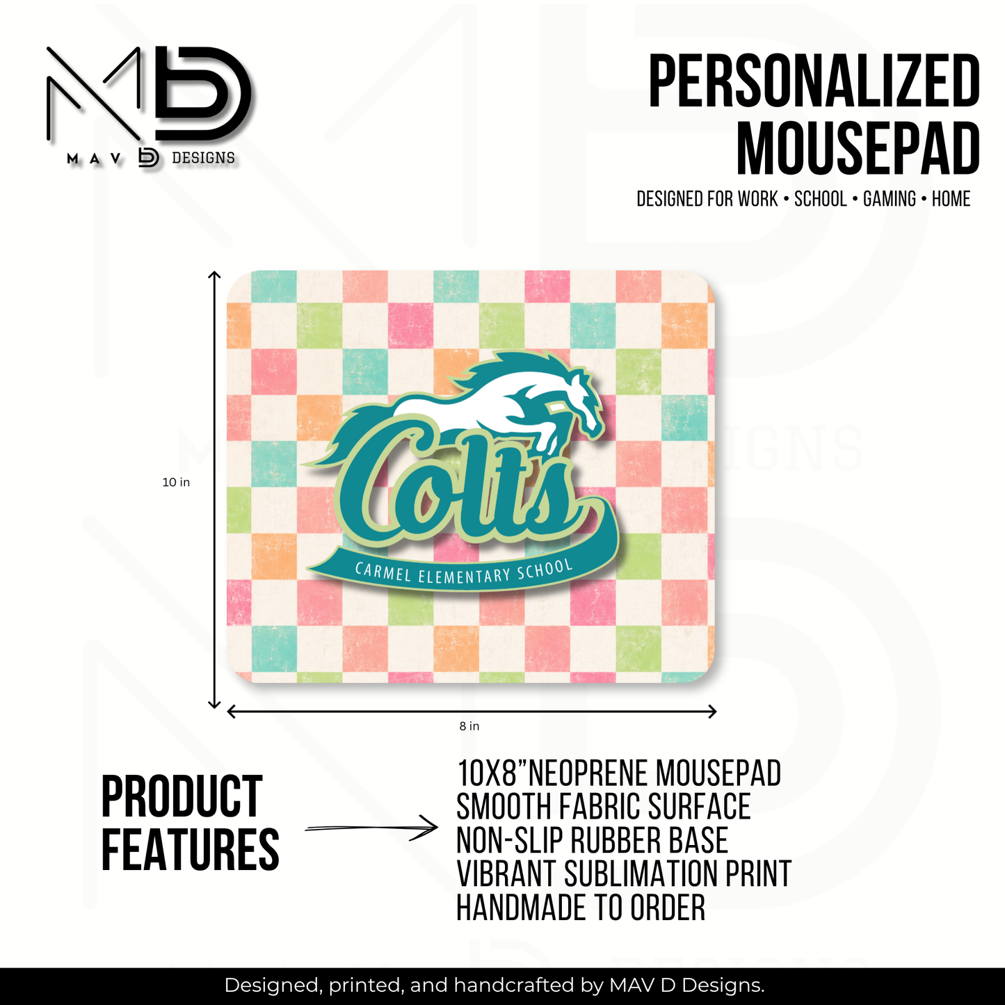 Personalized Mouse Pad | Carmel Elementary Colts | Pastel Checkered {MULTIPLE OPTIONS}