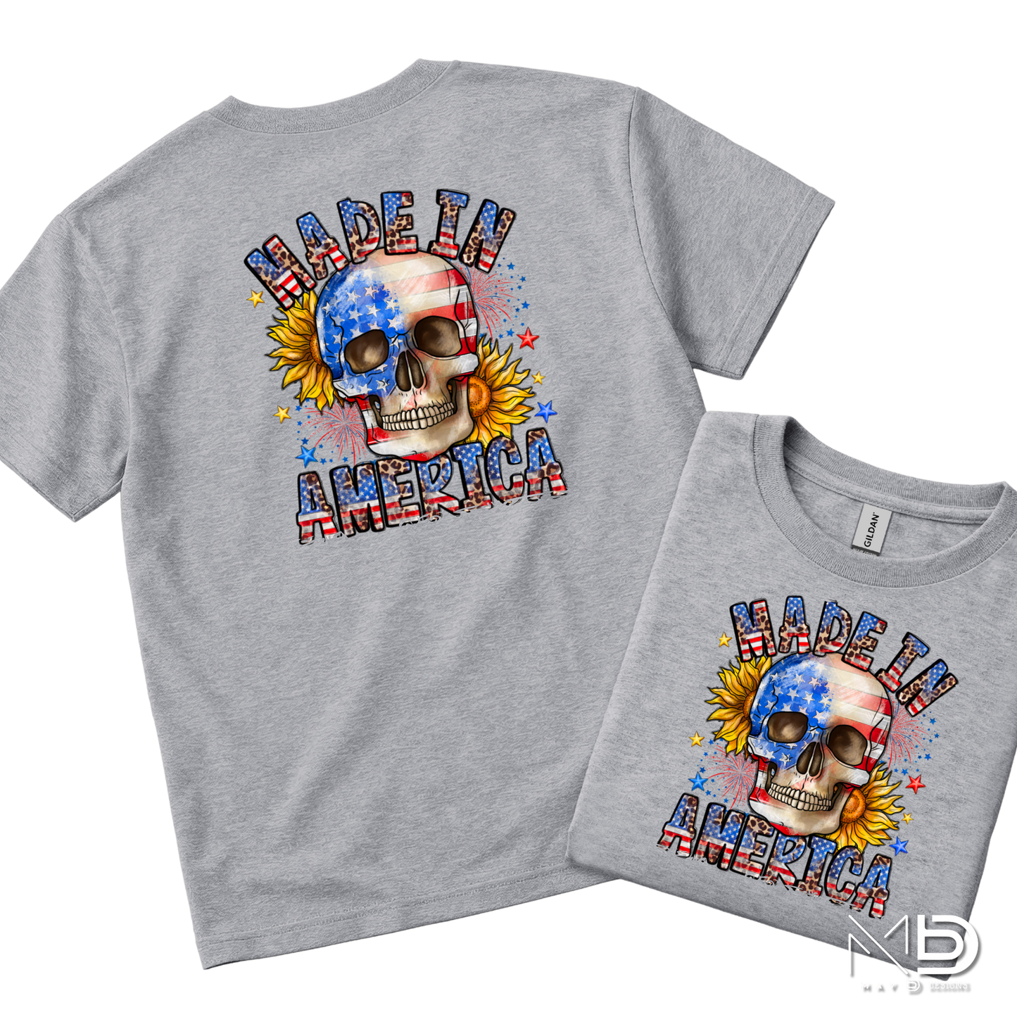 Made In America Skull Shirt | Patriotic USA Graphic Tee | Red White Blue Fourth of July Shirt
