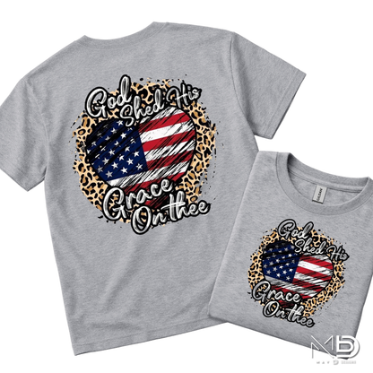 God Shed His Grace On Thee Shirt | Patriotic Christian Heart Tee | Faith and Freedom USA Shirt