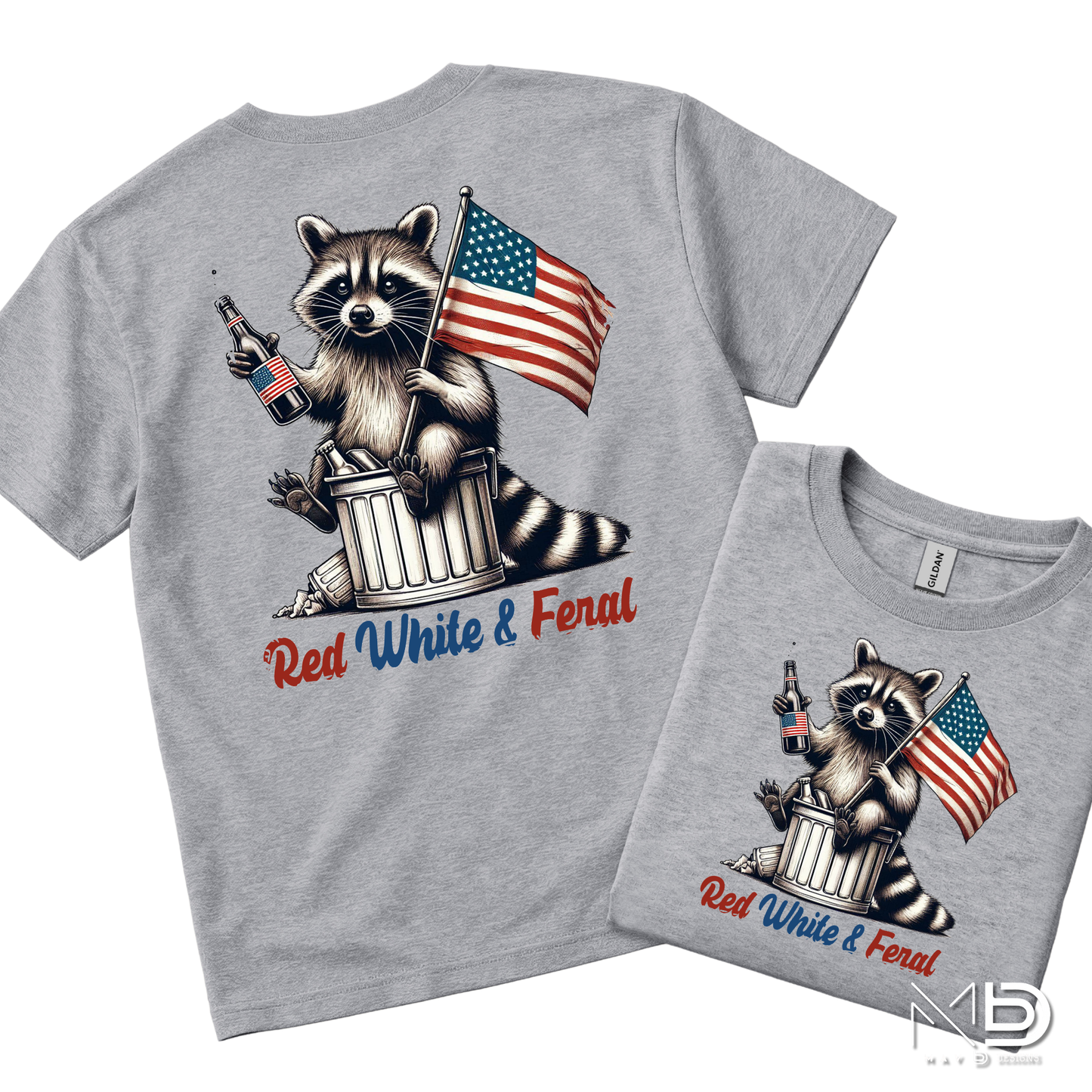 Red White & Feral Raccoon Shirt | Funny Patriotic Fourth of July Tee | American Flag Trash Panda T-Shirt