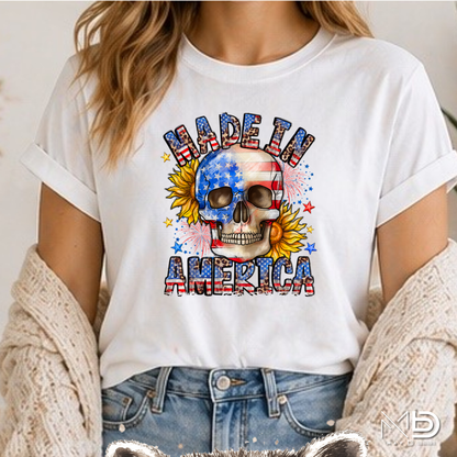 Made In America Skull Shirt | Patriotic USA Graphic Tee | Red White Blue Fourth of July Shirt