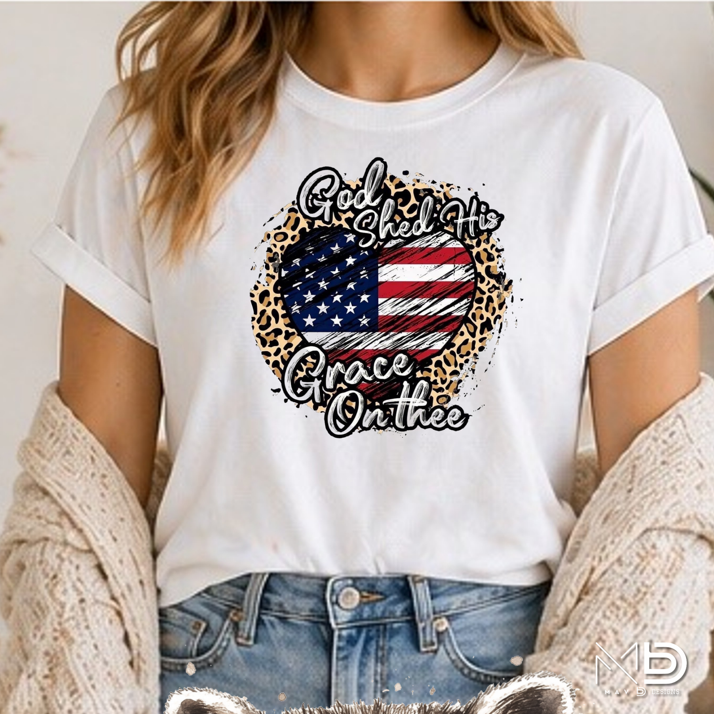 God Shed His Grace On Thee Shirt | Patriotic Christian Heart Tee | Faith and Freedom USA Shirt