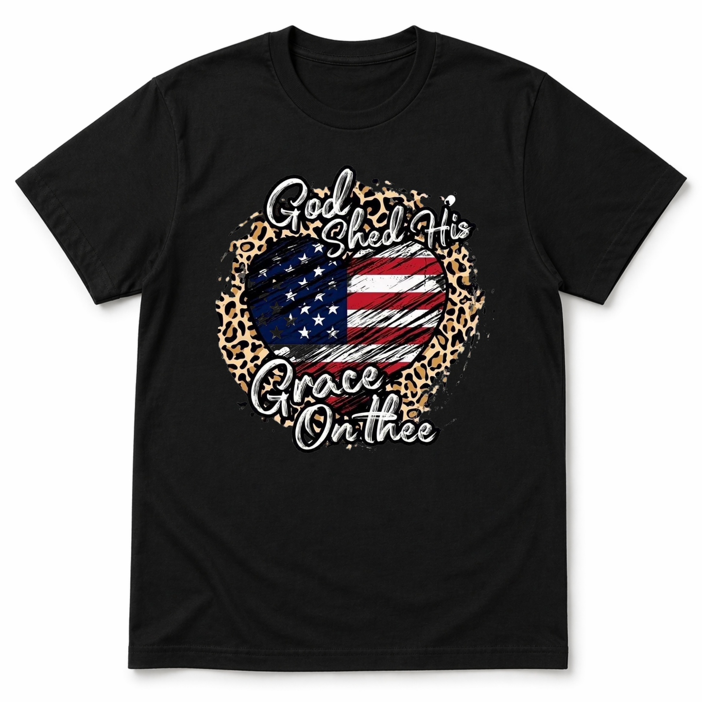 God Shed His Grace On Thee Shirt | Patriotic Christian Heart Tee | Faith and Freedom USA Shirt