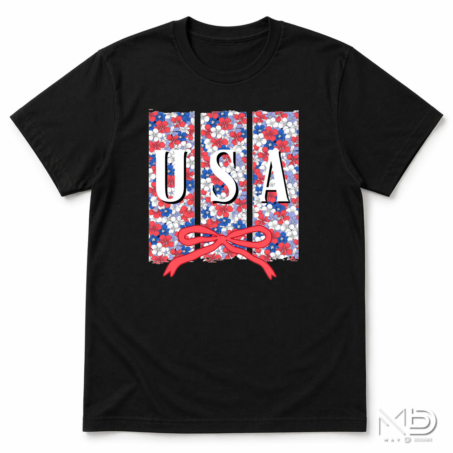 Floral USA Patriotic Shirt | Red White Blue Bow Tee | Cute Fourth of July Floral USA Shirt