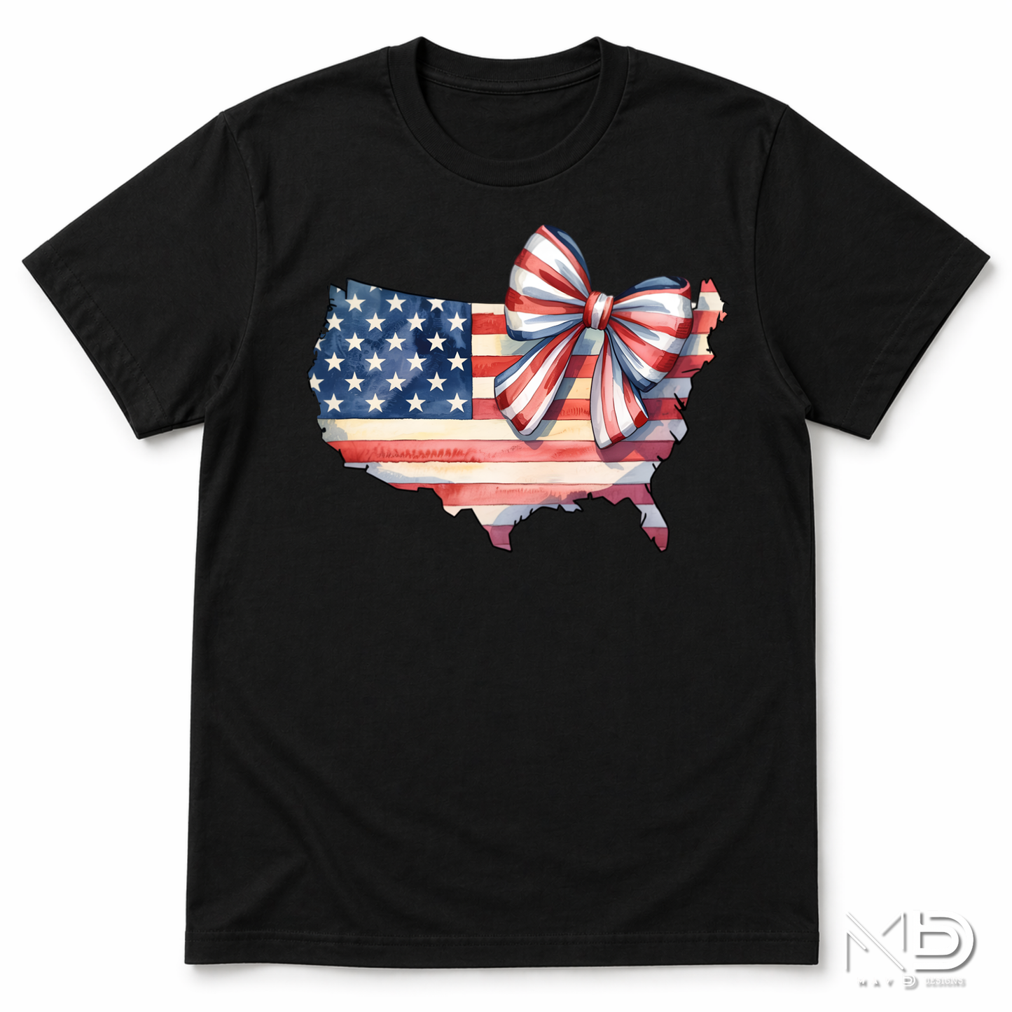 Patriotic USA Bow Shirt | American Flag USA Map Tee | Cute Fourth of July Women’s Shirt