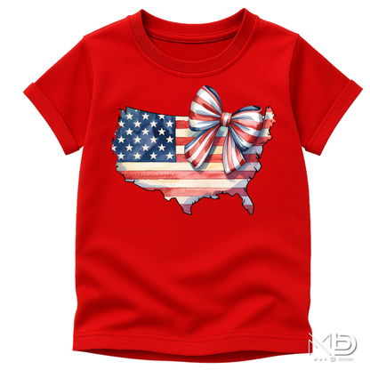 Patriotic USA Bow Shirt | American Flag USA Map Tee | Cute Fourth of July Women’s Shirt