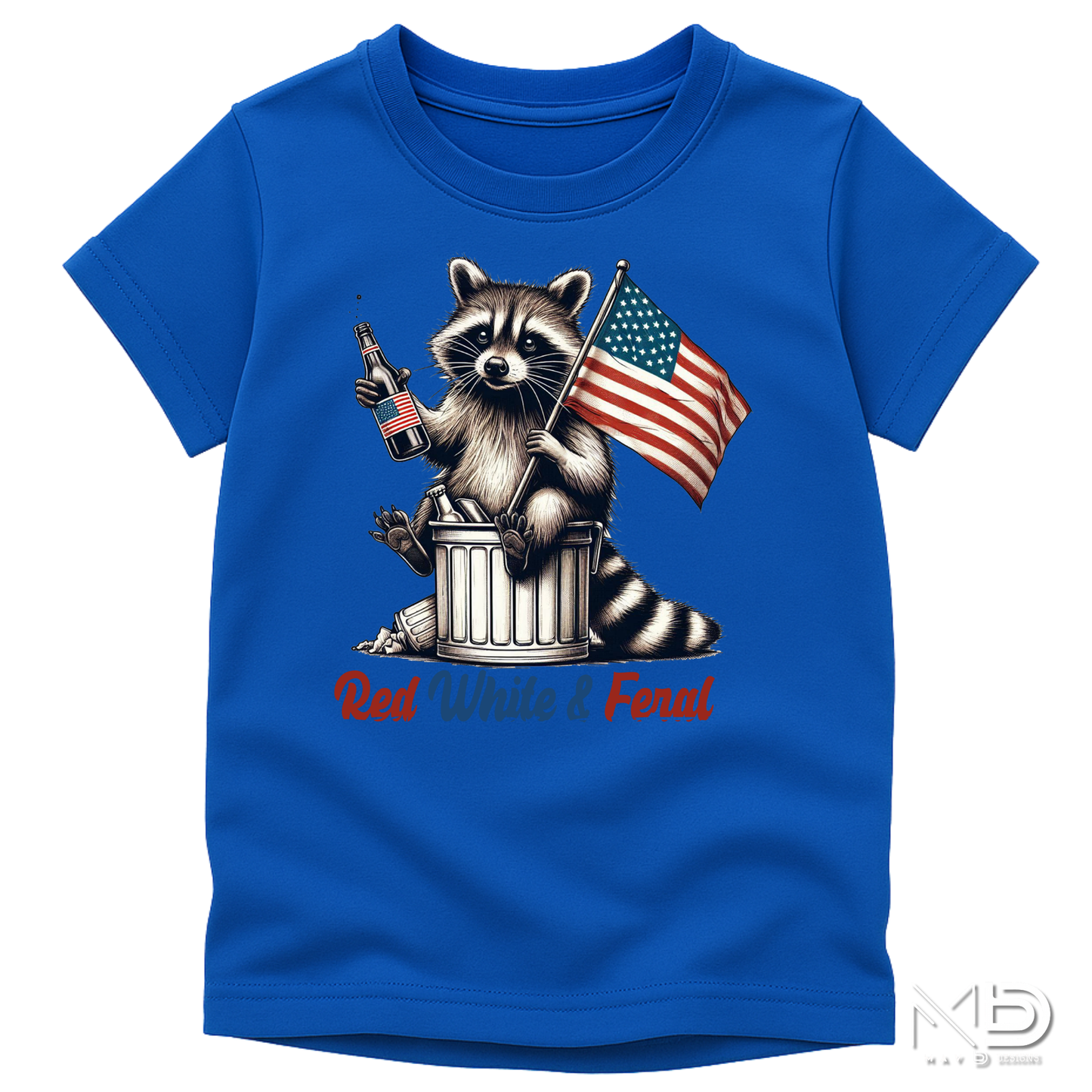 Red White & Feral Raccoon Shirt | Funny Patriotic Fourth of July Tee | American Flag Trash Panda T-Shirt