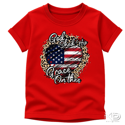 God Shed His Grace On Thee Shirt | Patriotic Christian Heart Tee | Faith and Freedom USA Shirt