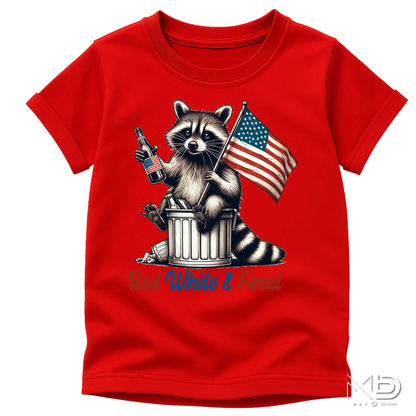 Red White & Feral Raccoon Shirt | Funny Patriotic Fourth of July Tee | American Flag Trash Panda T-Shirt