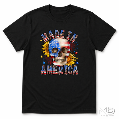 Made In America Skull Shirt | Patriotic USA Graphic Tee | Red White Blue Fourth of July Shirt