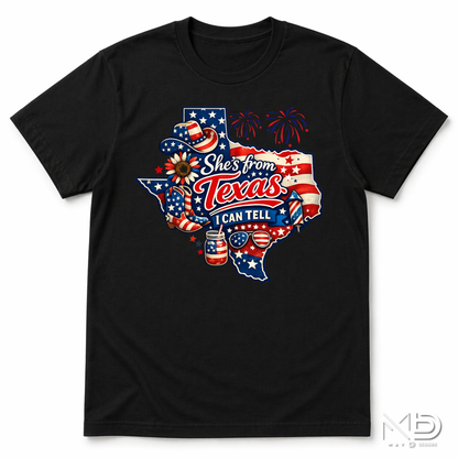 She’s From Texas I Can Tell Shirt | Patriotic Texas Girl Tee | Red White Blue Texas Fourth of July Shirt