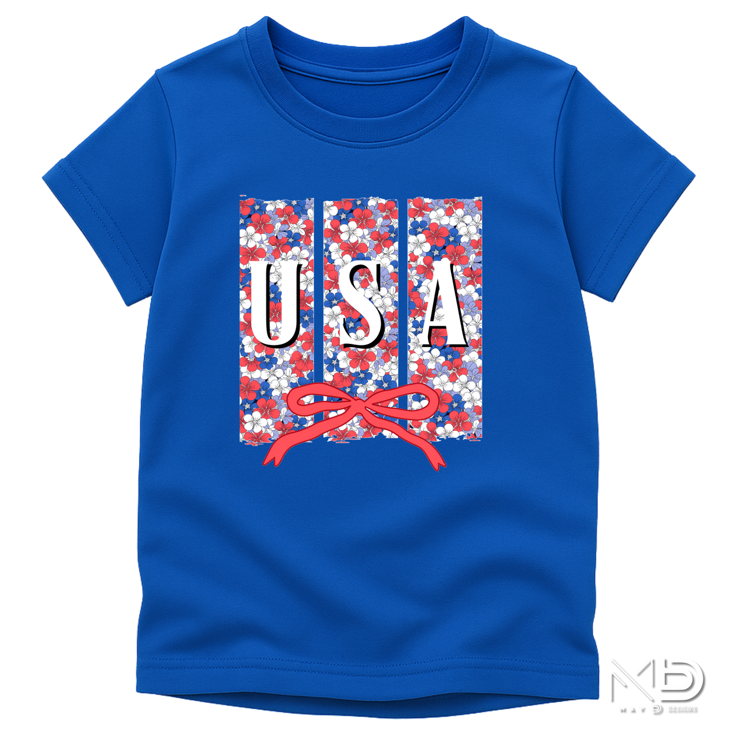 Floral USA Patriotic Shirt | Red White Blue Bow Tee | Cute Fourth of July Floral USA Shirt