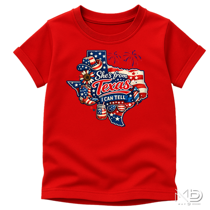 She’s From Texas I Can Tell Shirt | Patriotic Texas Girl Tee | Red White Blue Texas Fourth of July Shirt