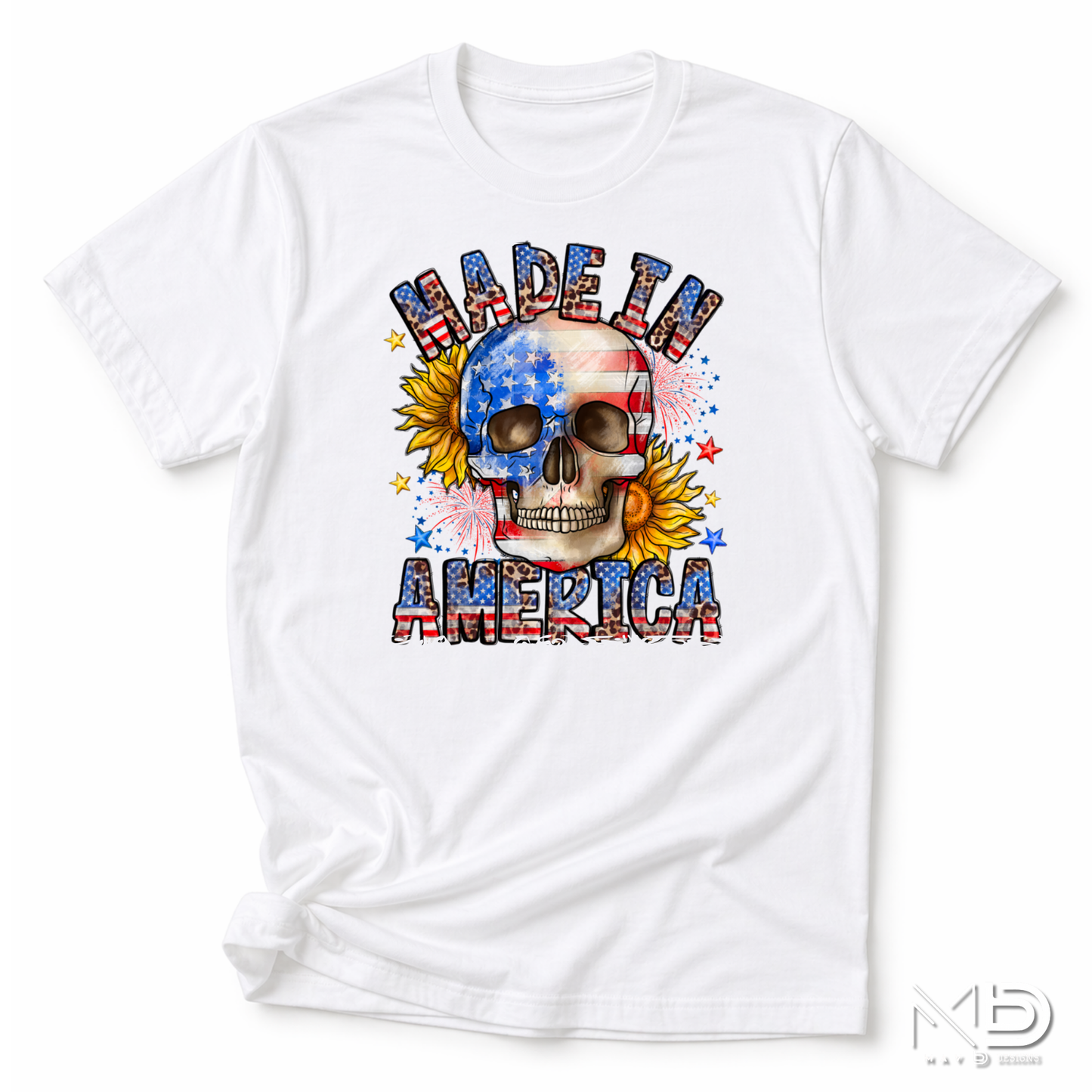Made In America Skull Shirt | Patriotic USA Graphic Tee | Red White Blue Fourth of July Shirt