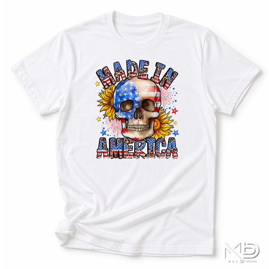 Made In America Skull Shirt | Patriotic USA Graphic Tee | Red White Blue Fourth of July Shirt