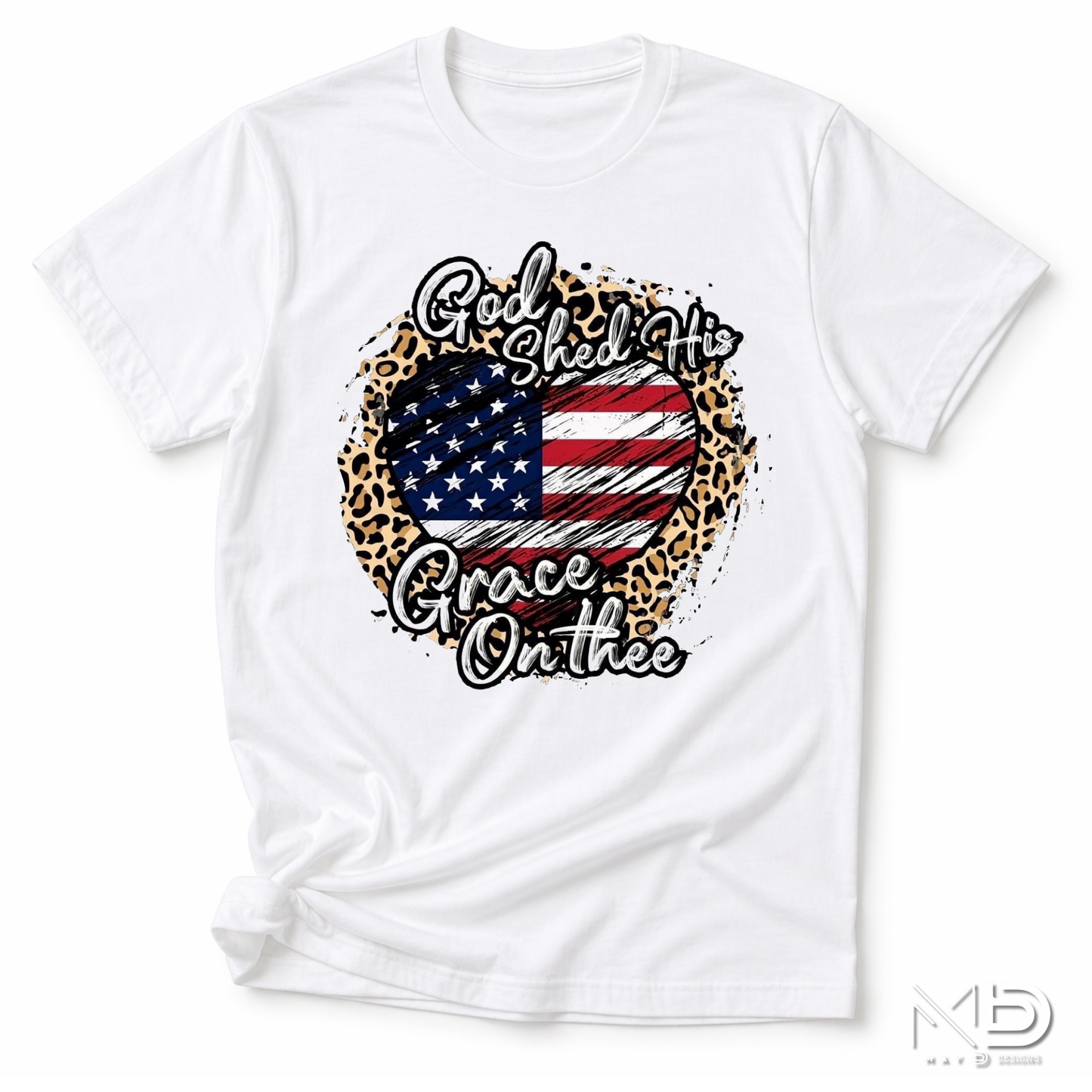 God Shed His Grace On Thee Shirt | Patriotic Christian Heart Tee | Faith and Freedom USA Shirt