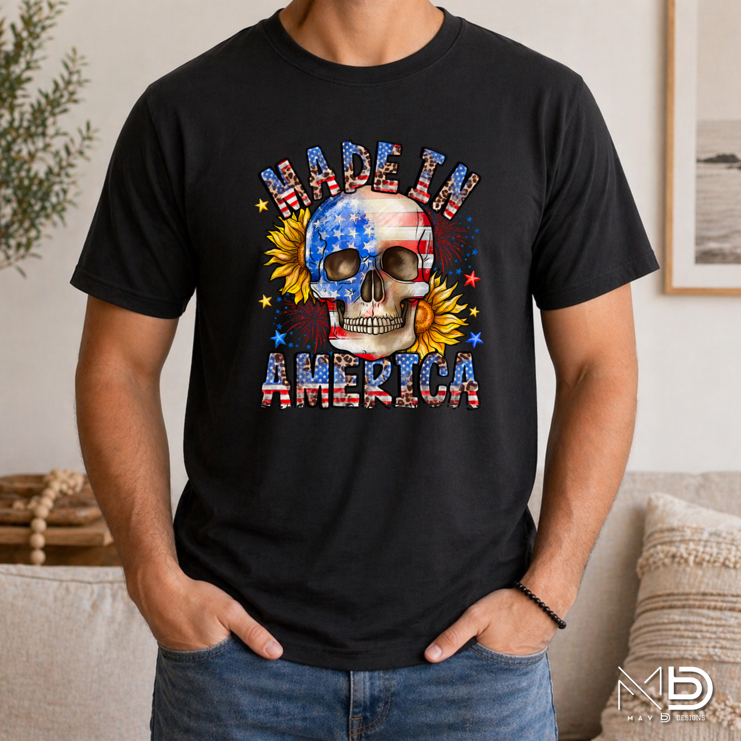 Made In America Skull Shirt | Patriotic USA Graphic Tee | Red White Blue Fourth of July Shirt