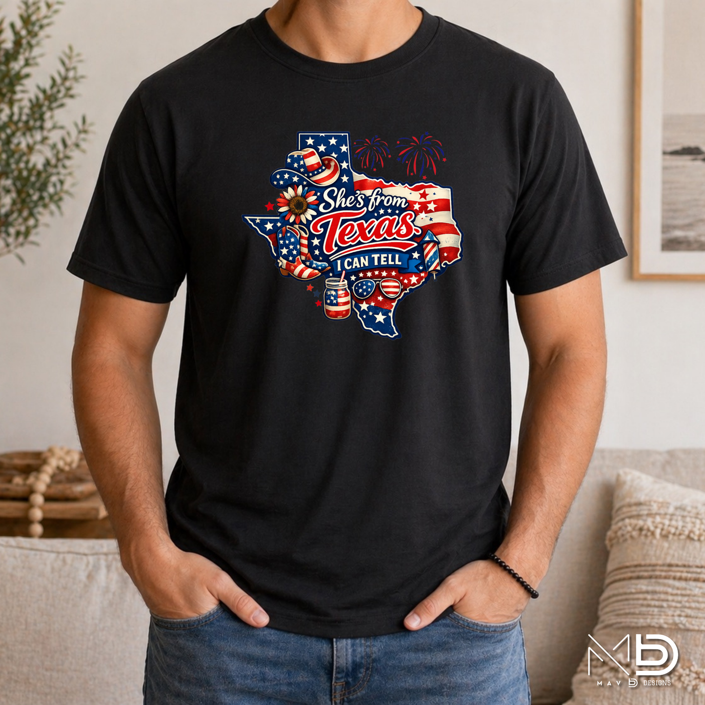 She’s From Texas I Can Tell Shirt | Patriotic Texas Girl Tee | Red White Blue Texas Fourth of July Shirt
