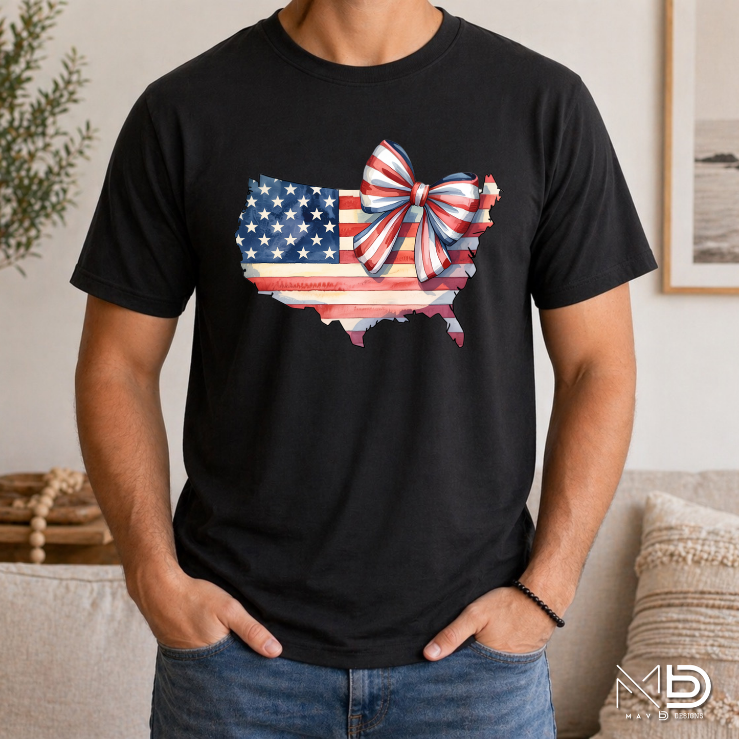 Patriotic USA Bow Shirt | American Flag USA Map Tee | Cute Fourth of July Women’s Shirt