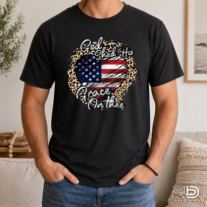 God Shed His Grace On Thee Shirt | Patriotic Christian Heart Tee | Faith and Freedom USA Shirt