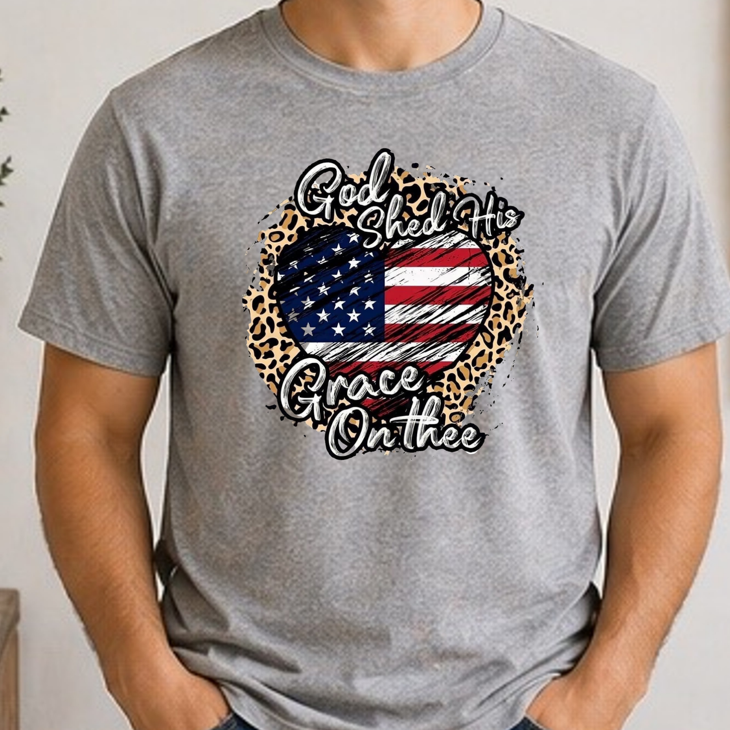 God Shed His Grace On Thee Shirt | Patriotic Christian Heart Tee | Faith and Freedom USA Shirt