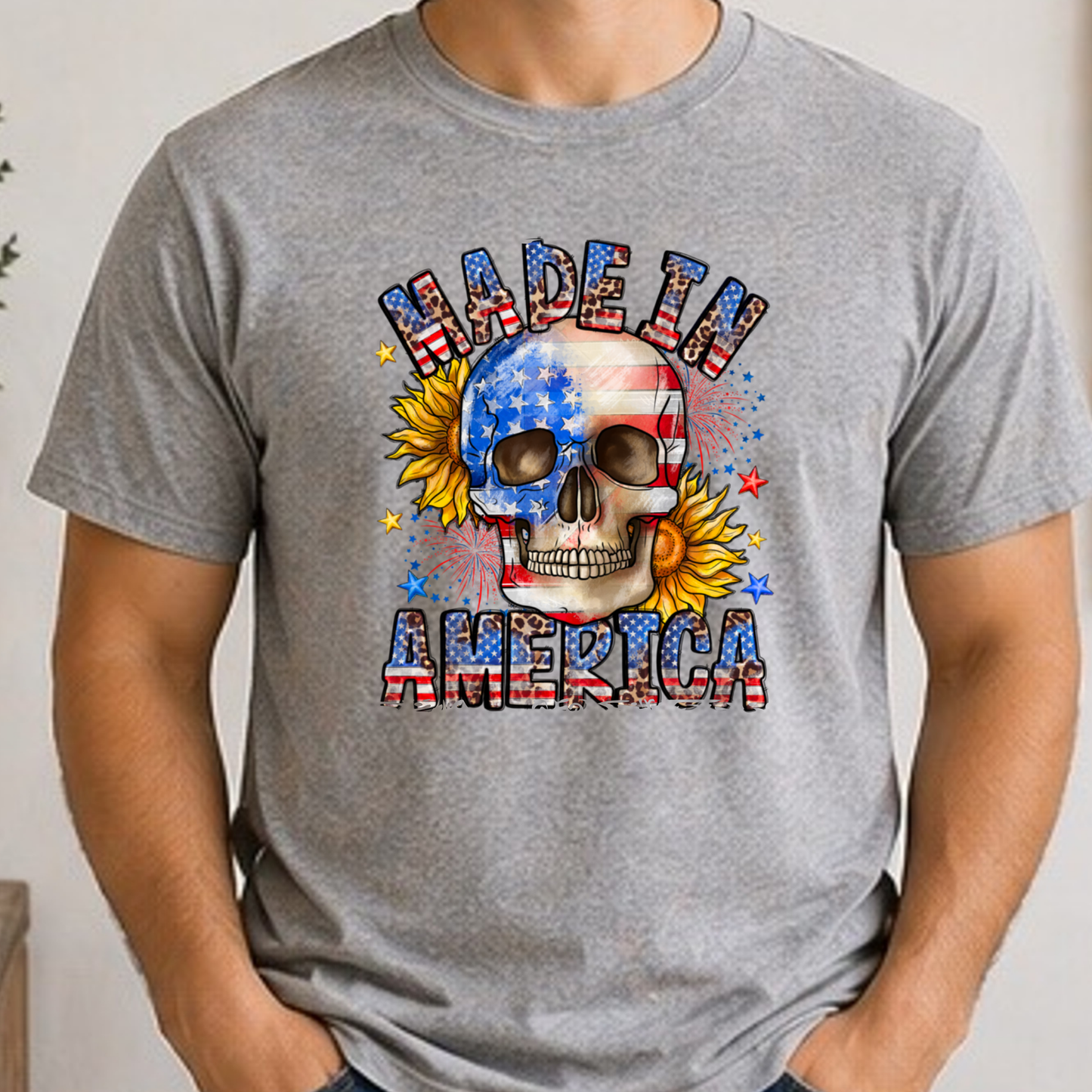 Made In America Skull Shirt | Patriotic USA Graphic Tee | Red White Blue Fourth of July Shirt