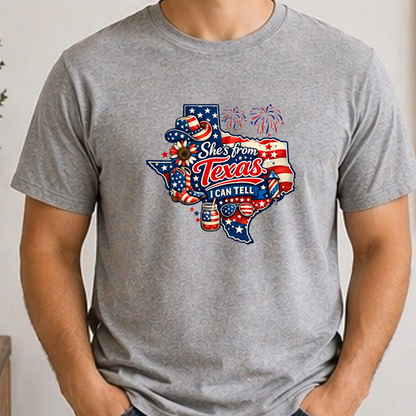She’s From Texas I Can Tell Shirt | Patriotic Texas Girl Tee | Red White Blue Texas Fourth of July Shirt