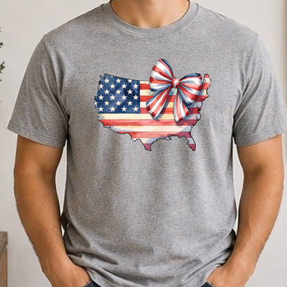 Patriotic USA Bow Shirt | American Flag USA Map Tee | Cute Fourth of July Women’s Shirt
