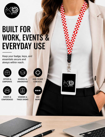 Pink Checkerboard Lanyard – Breakaway ID Badge Holder | Durable Strap for Work, Keys & Everyday Use