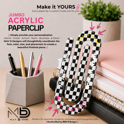 Personalized Jumbo Paperclip | Checkered Patterns | Retro Prints