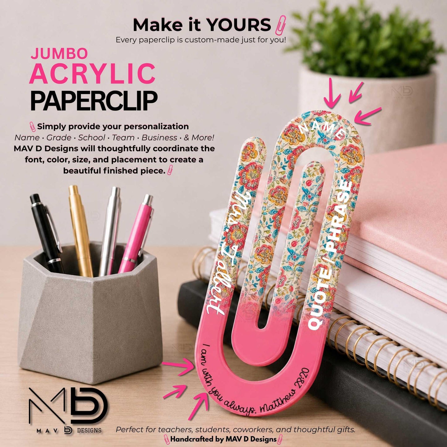 Jumbo Paperclip | Floral Bible Verse | Christian Designs