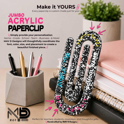 Personalized Jumbo Paperclip | Composition Notebook | {Various Color Options}