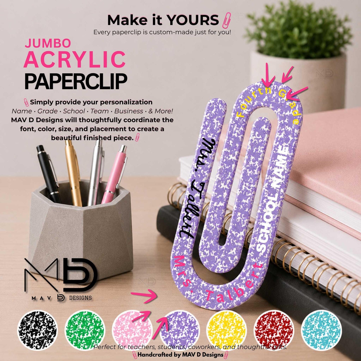 Personalized Jumbo Paperclip | Composition Notebook | {Various Color Options}