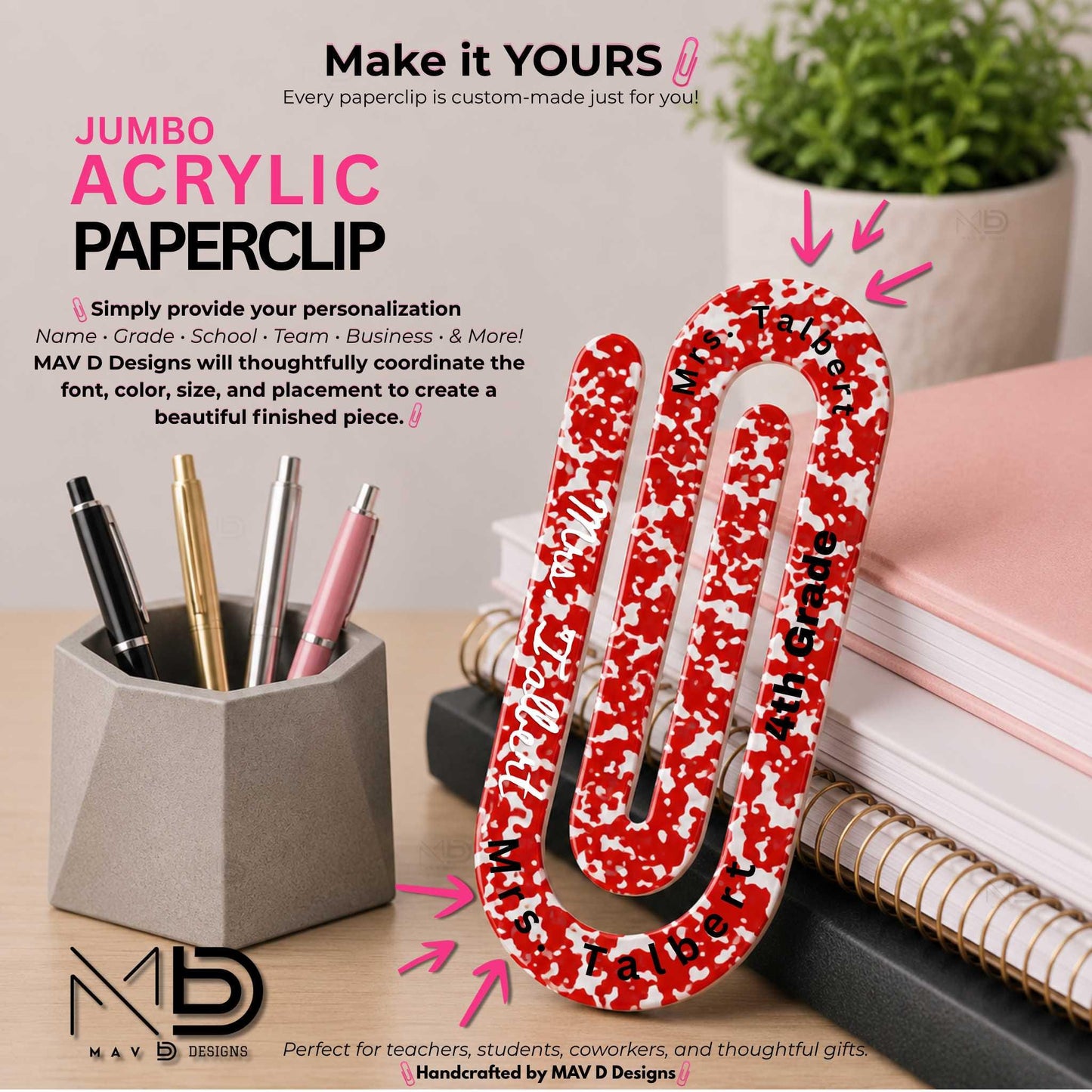 Personalized Jumbo Paperclip | Composition Notebook | {Various Color Options}