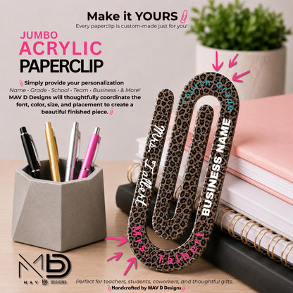 Personalized Jumbo Paperclip | Mini Cheetah Print