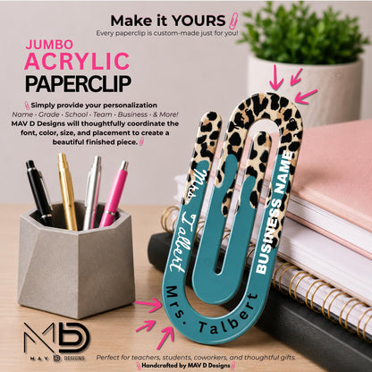 Personalized Jumbo Paperclip | Teal Cheetah Drip | Cheetah Print