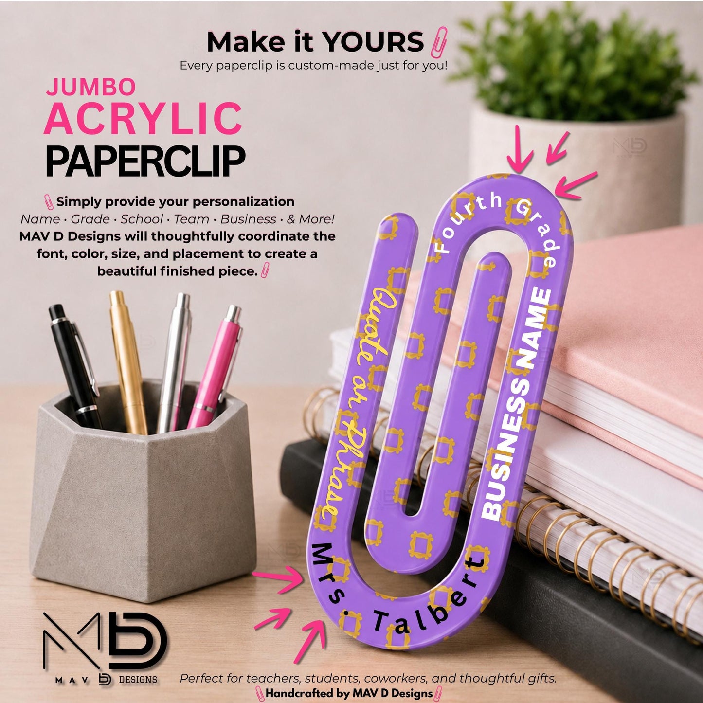 Personalized Jumbo Paperclip | Friends | Purple Door Yellow Frame | I’ll Be There For You