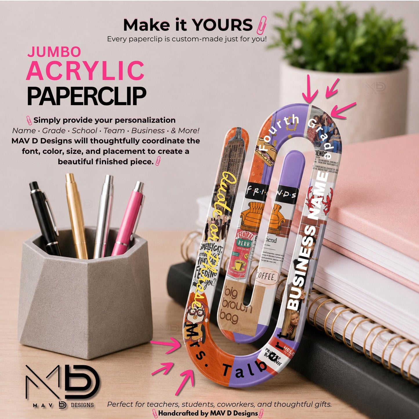 Personalized Jumbo Paperclip | Friends | Purple Door Yellow Frame | I’ll Be There For You