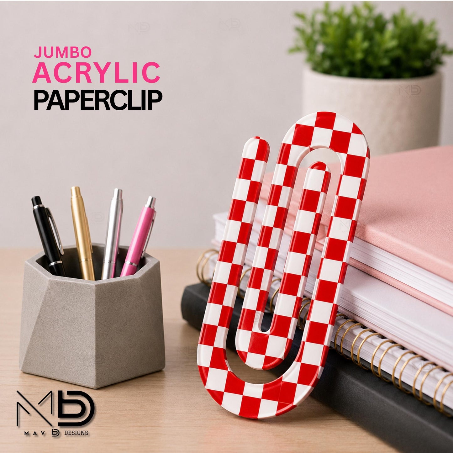 Personalized Jumbo Paperclip | Checkered Patterns | {Many Color Options}