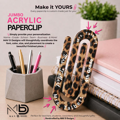 Personalized Jumbo Paperclip | Cutie Cheetah • Leopard Print