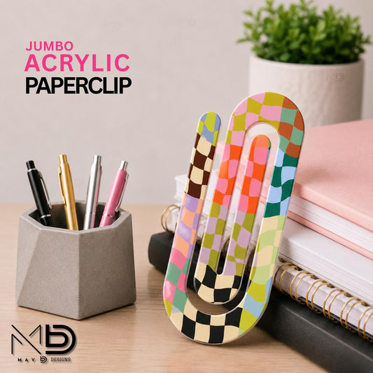 Personalized Jumbo Paperclip | Patchwork Checkered • Retro Checkered  | Chic Prints