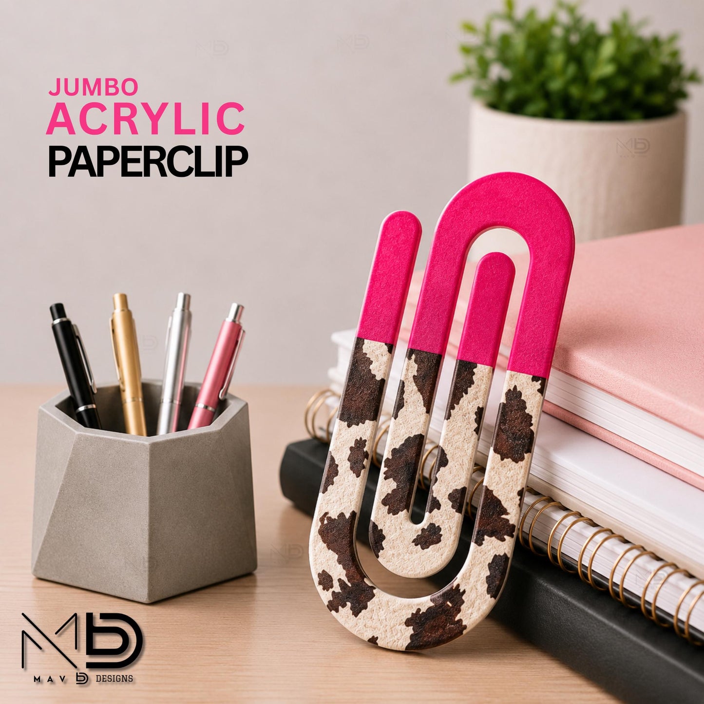 Personalized Jumbo Paperclip | Hot Pink • Cow Print  | Chic Prints