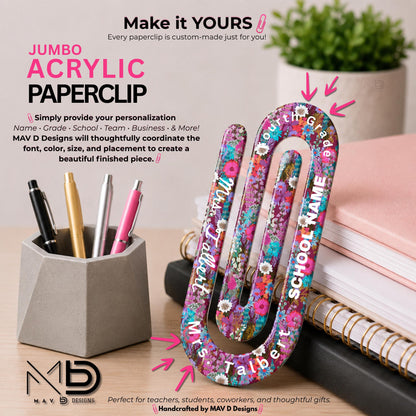 Personalized Jumbo Paperclip | Colorful Daisies  | Floral Prints