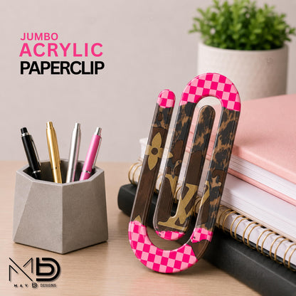 Personalized Jumbo Paperclip | Hot Pink Checkered • Brown Cheetah • L • V Patchwork | Chic Prints