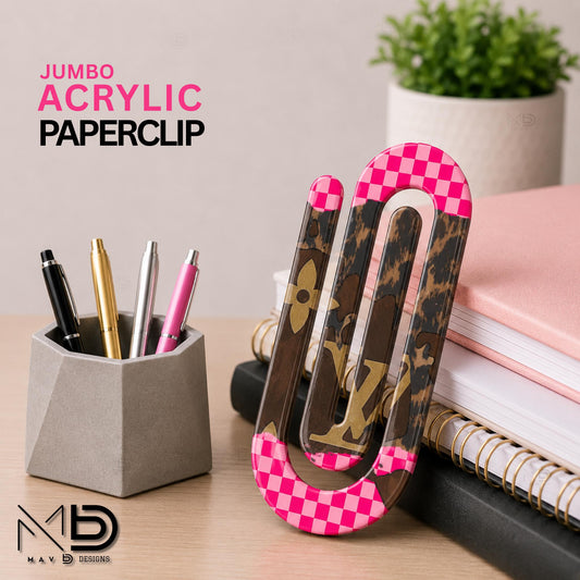 Personalized Jumbo Paperclip | Hot Pink Checkered • Brown Cheetah • L • V Patchwork | Chic Prints