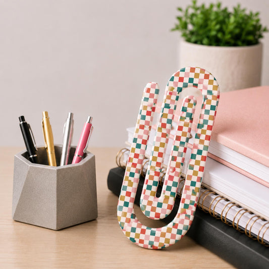Personalized Jumbo Paperclip | Mini Checkered • Retro Checkered  | Chic Prints